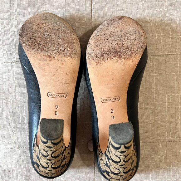 Coach Black Breana Leather Peep Toe Platform Pumps. Coach Logo Heels. Size 9 - Picture 11 of 16